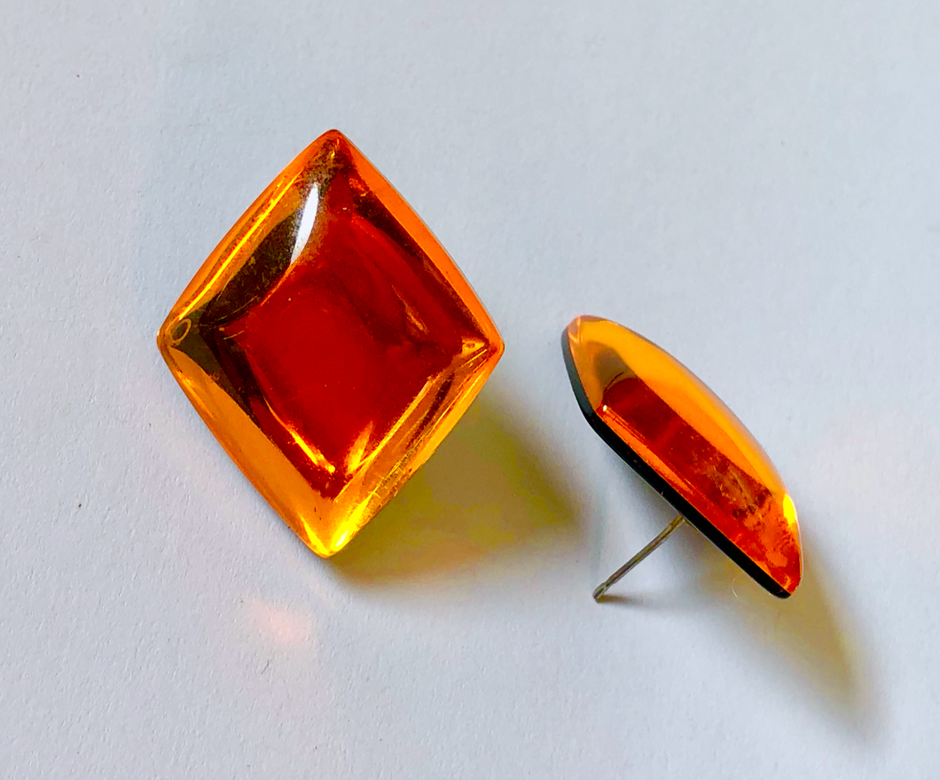 Bright orange diamond shaped lucite vintage earrings RENTAL