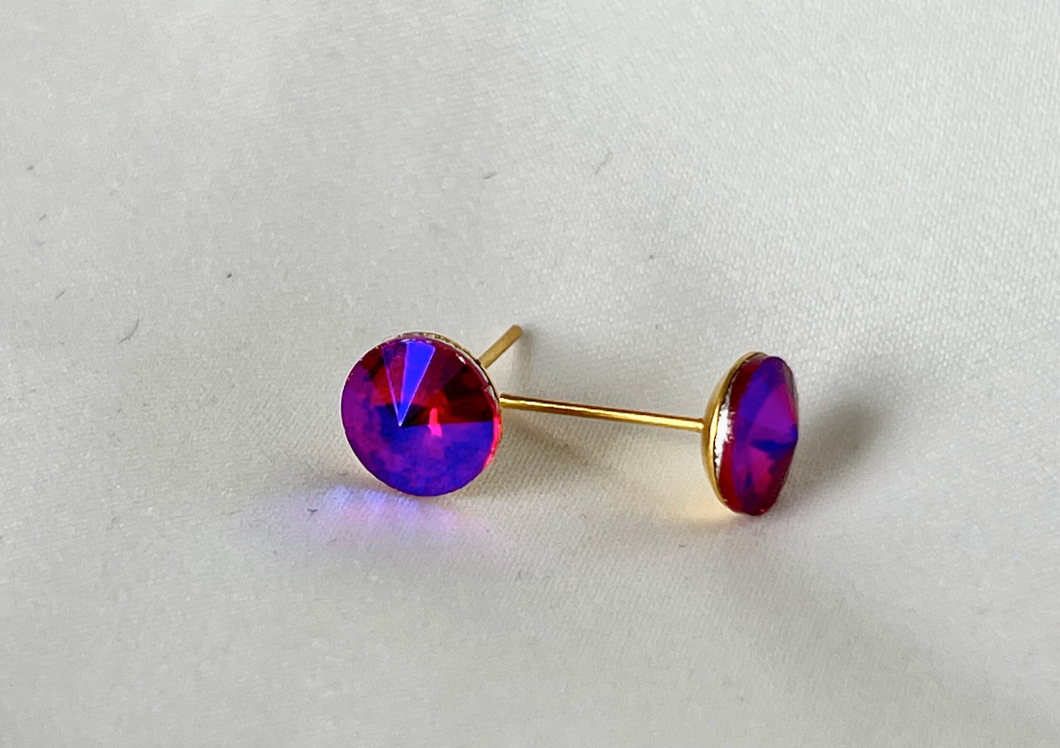 Fushia and blue reflective stud earrings RENTAL