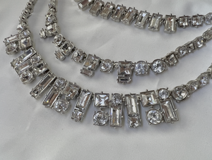 Heavy, graphic 3 layer stunning rhinestone necklace RENTAL