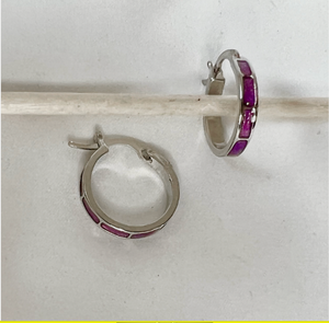 Small silver pierced hoop earrings w/purple RENTAL