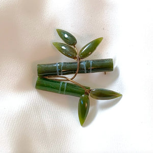 Carved Jade Bamboo Brooch RENTAL