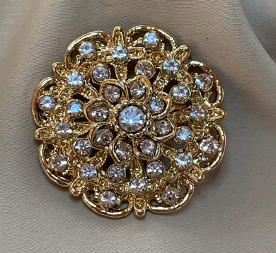 Rich Gold Brooch w/Rhinestones