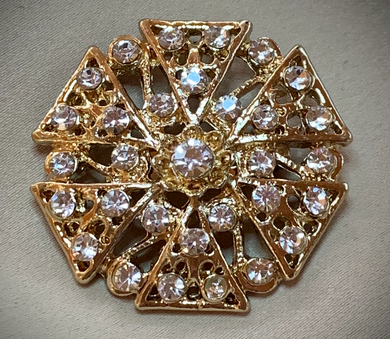 Rich Gold Brooch w/Rhinestones