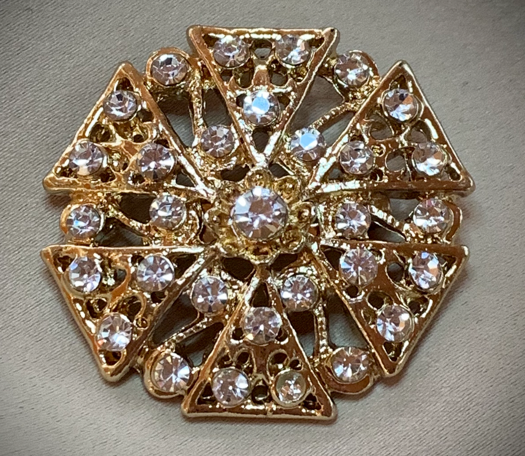 Rich Gold Brooch w/Rhinestones