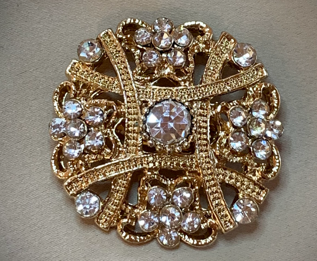 1960's Gold Brooch w/Rhinestones