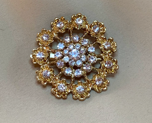 Traditional Gold Brooch w/Rhinestones