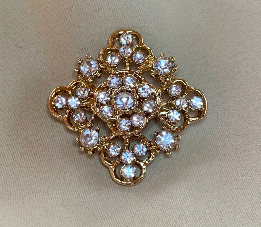 Gold Brooch w/Rhinestones