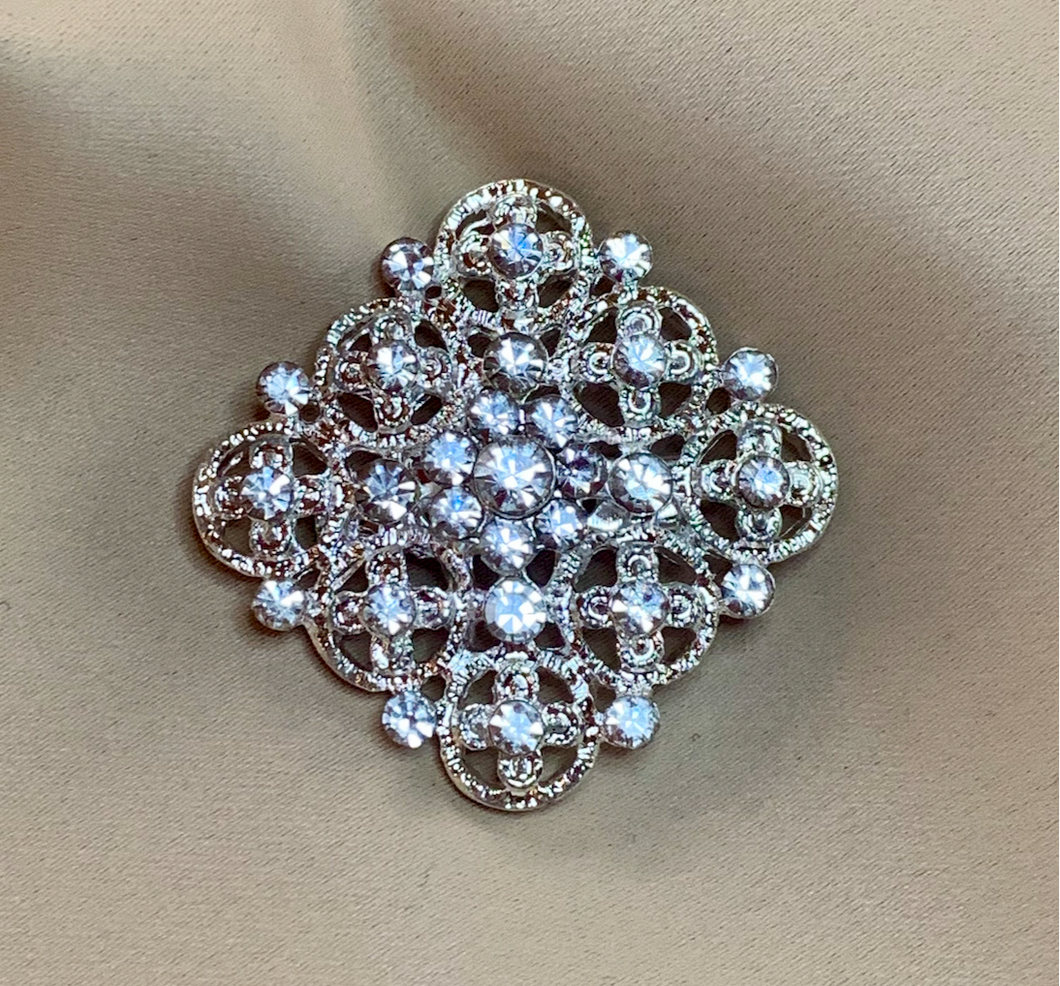 Timeless Silver Brooch w/Rhinestones