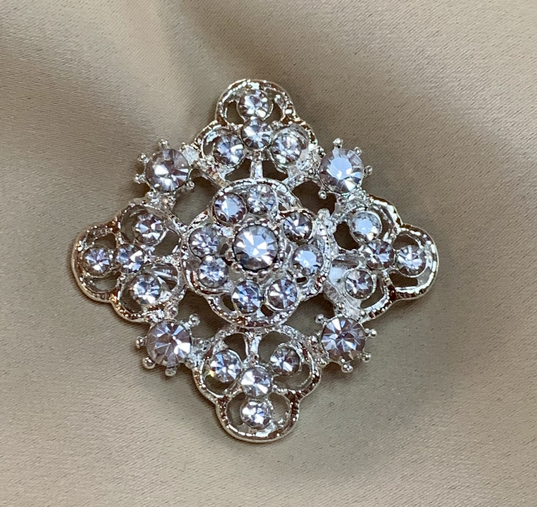 Shining Silver Brooch w/Rhinestones