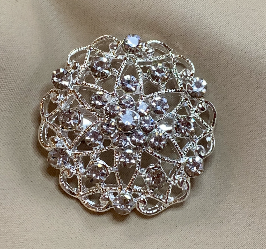 Silver Brooch w/Rhinestones