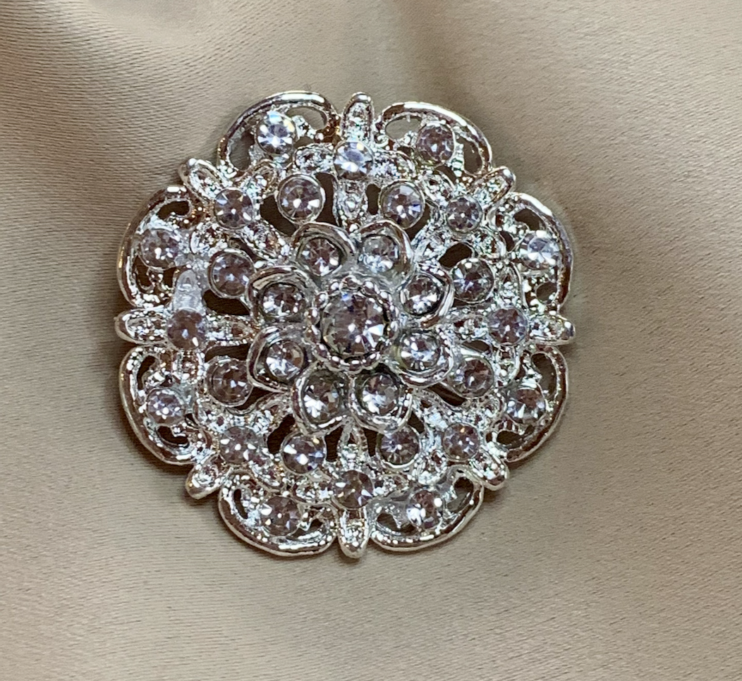 Silver Brooch w/Rhinestones