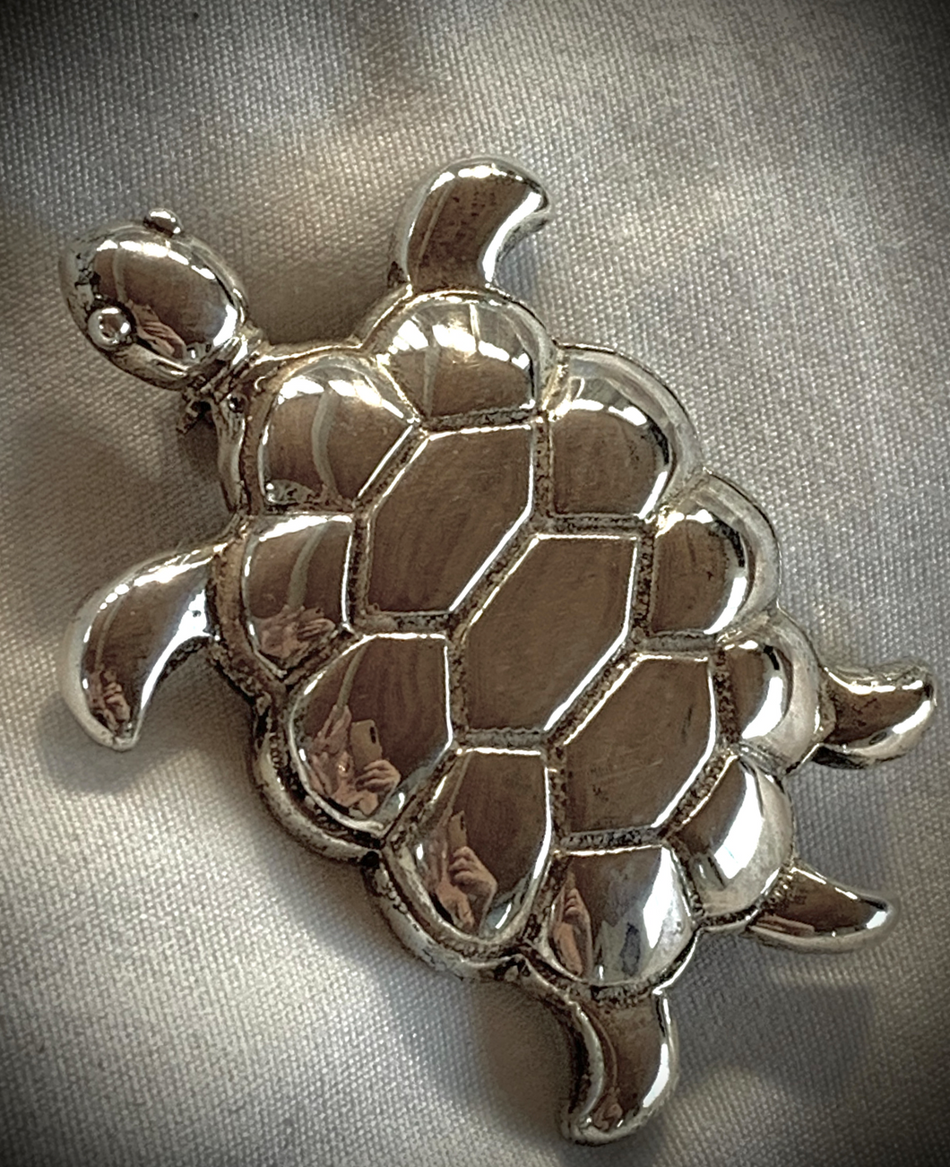 Large Solid Sterling Turtle Brooch