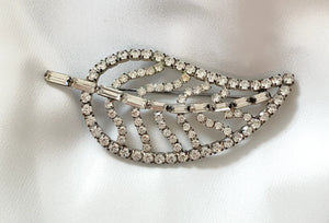 Rhinestone Leaf on Silver Brooch RENTAL