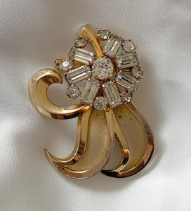 Rhinestone & Gold Floral Brooch RENTAL