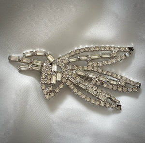 Layered White Leafy Vintage Rhinestone Brooch RENTAL