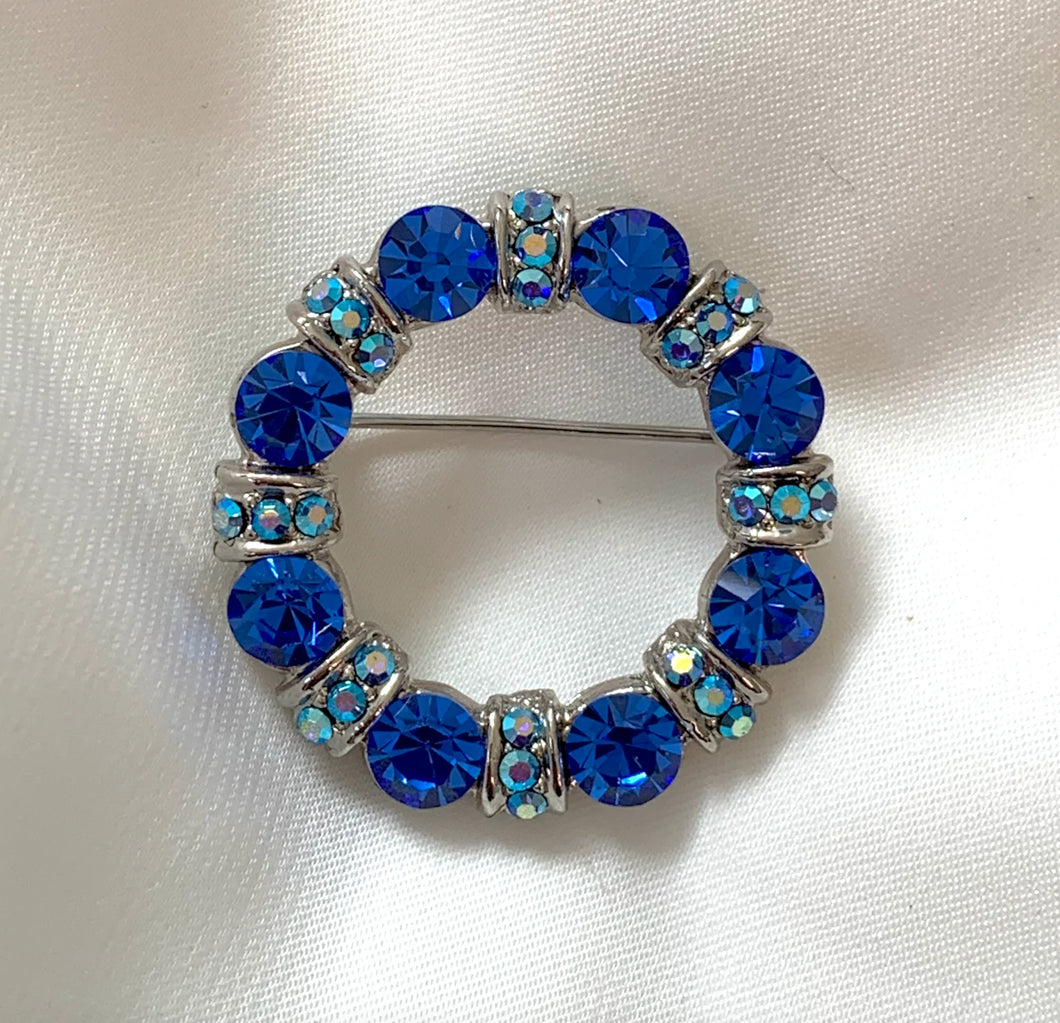 Round Blue Rhinestone Brooch RENTAL