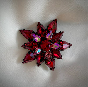 Star Burst Red & Black Rhinestone Brooch RENTAL