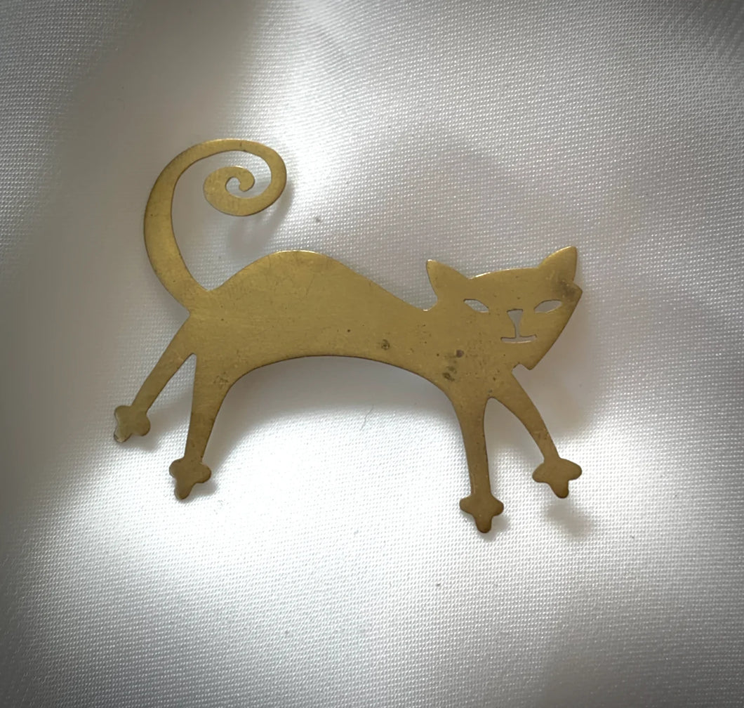 Flat Modern Brass Cat Brooch RENTAL