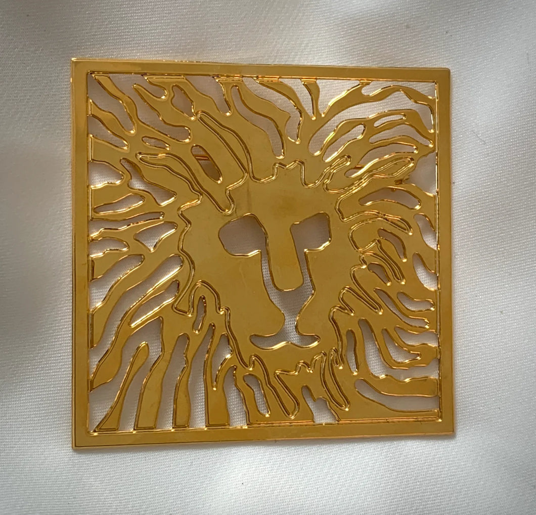 Graphic Square Lion Gold Brooch RENTAL