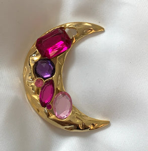 Crescent Moon Pink & Gold Brooch RENTAL