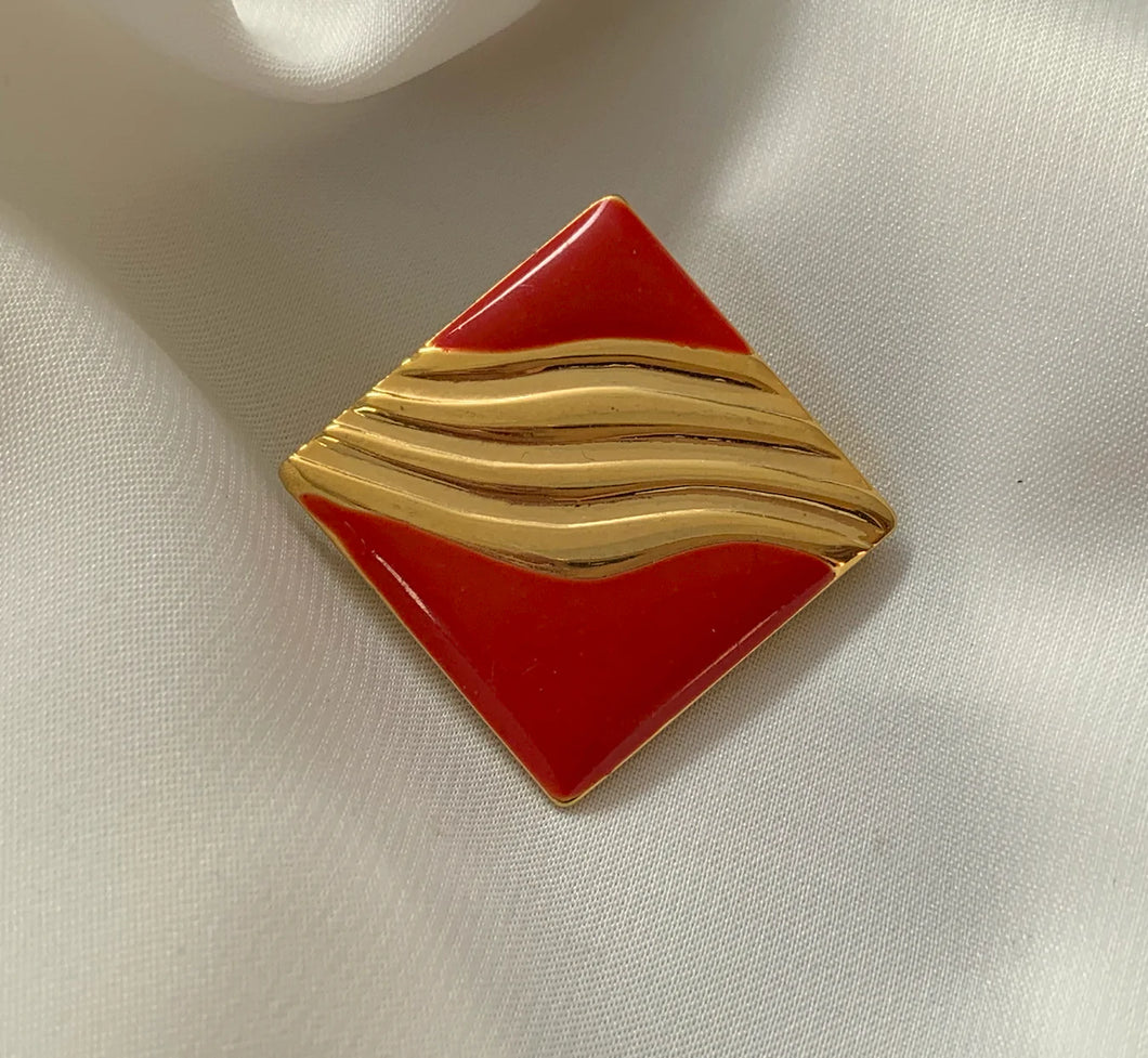 Gold & Red Square Brooch RENTAL