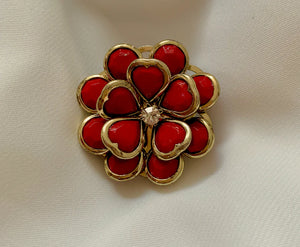 Gold & Red 3D Petal Flower Brooch RENTAL