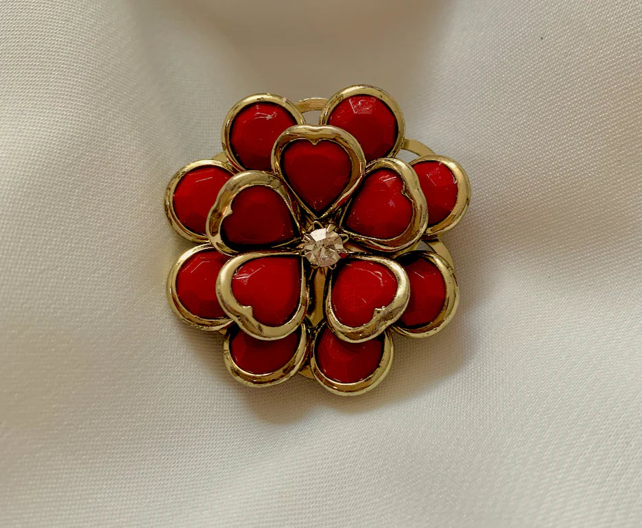 Gold & Red 3D Petal Flower Brooch RENTAL