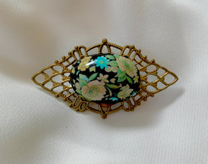 Vintage Inspired Floral Bead on Brass Brooch RENTAL