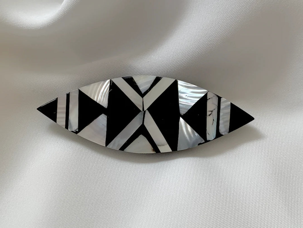 African Inspired Shell Long Oval Brooch RENTAL