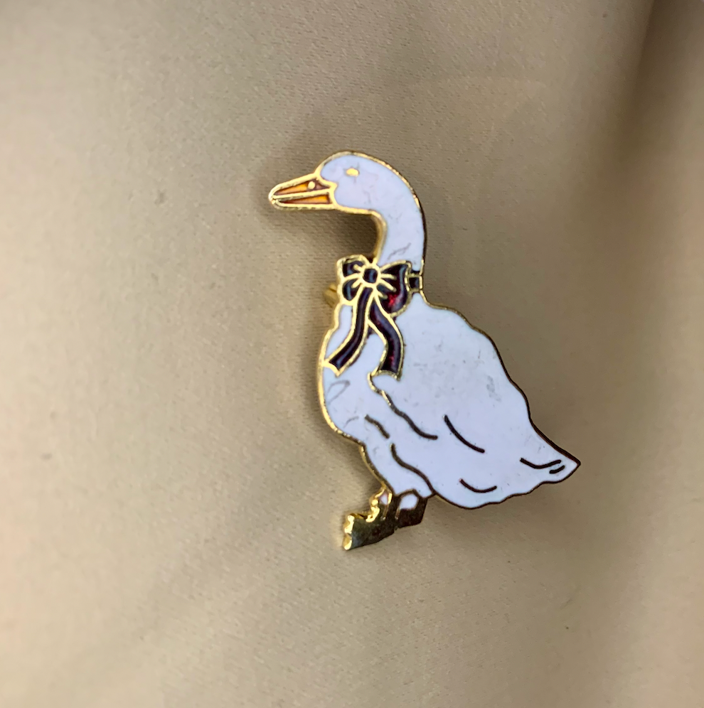 White Goose with Bos Enamelled Pin