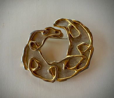 Large Bold Gold Asymetric Wreath Brooch