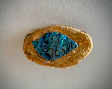 Organic Shaped Gold and Blue Brooch