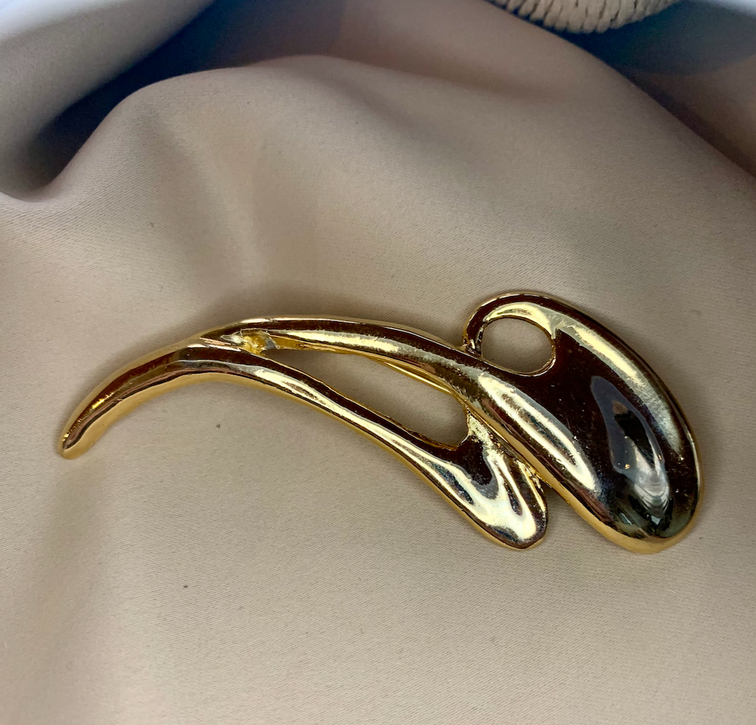 Two Swoop Stylized 1980/90 Gold Brooch