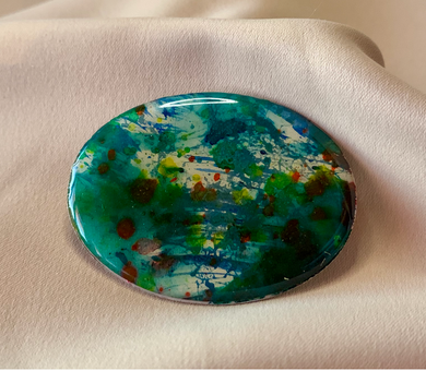 Green Toned Enamel on Metal Brooch