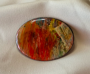 Red Toned Enamel on Metal Brooch