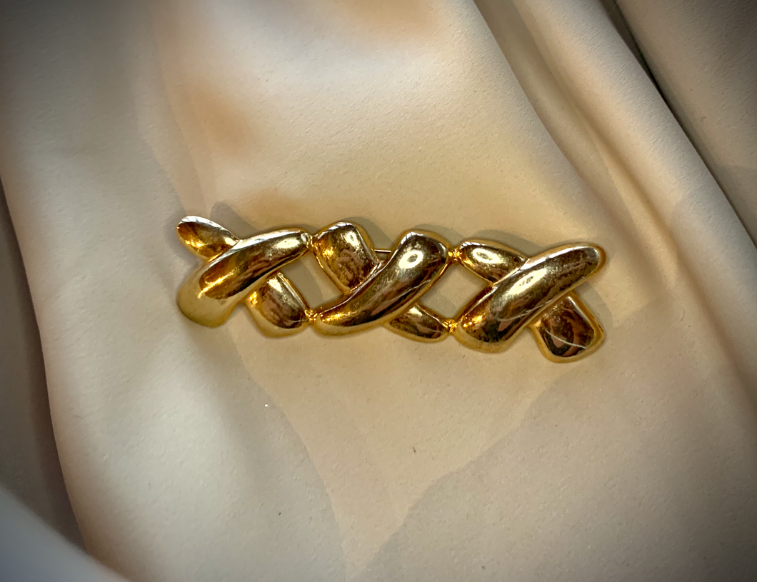 Big 80's XXX Horizontal Gold Brooch