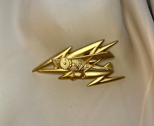 Matte Gold Art Deco Airplane w/ Lightning Brooch