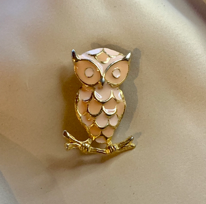 Gold and Peach Owl Brooch