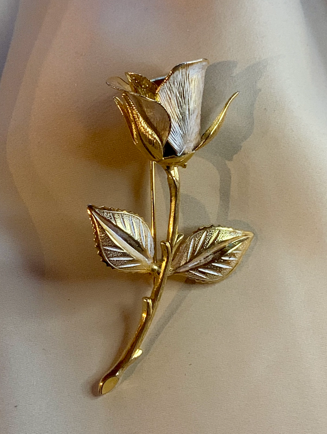 Long Gold Single Rose Brooch