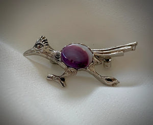 Silver Purple Roadrunner Brooch RENTAL