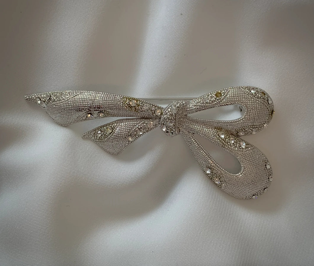 Silver & Rhinestone Bow Brooch RENTAL