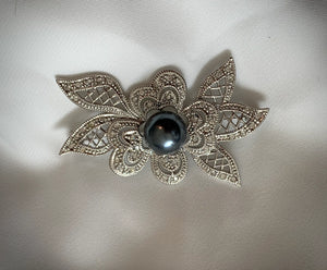 Filagree Silver & Hematite Brooch RENTAL