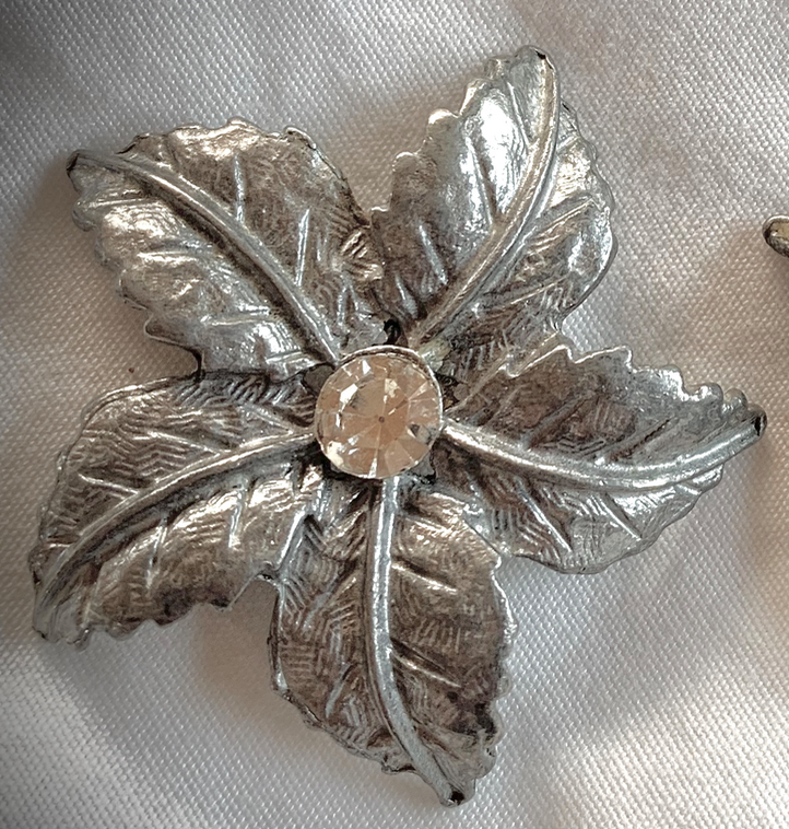 Five Petal Flower w/Center Rhinestone Brooch