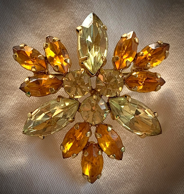 Amber & Yellow 1950s Rhinestone Brooch