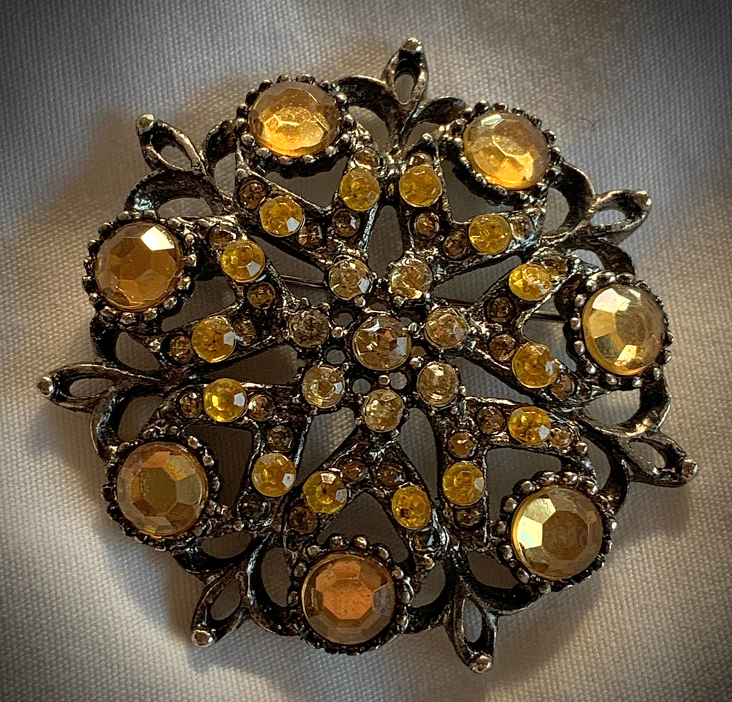 Circular Amber Rhinestones on Dark Metal