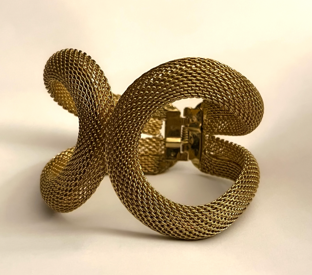 Gold Mesh 1920s to Futuristic Hinged Bracelet RENTAL