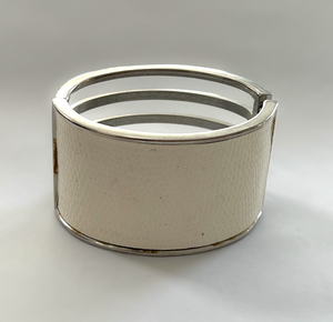 Cream & Silver Wide Hinged Bracelet, Snake Texture RENTAL