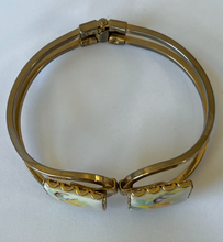 Load image into Gallery viewer, Ceramic Painted Flowers on Gold on Hinged Bracelet RENTAL
