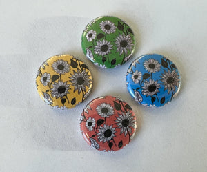 1" Pin Back Buttons - 4 Colourful Sunflowers RENTAL