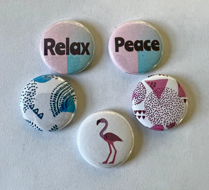 1" Pin Back Buttons - 5 Swirling Designs RENTAL